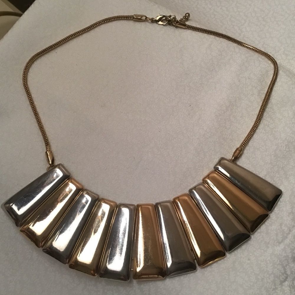 Silver and Goldtones Fan Necklace